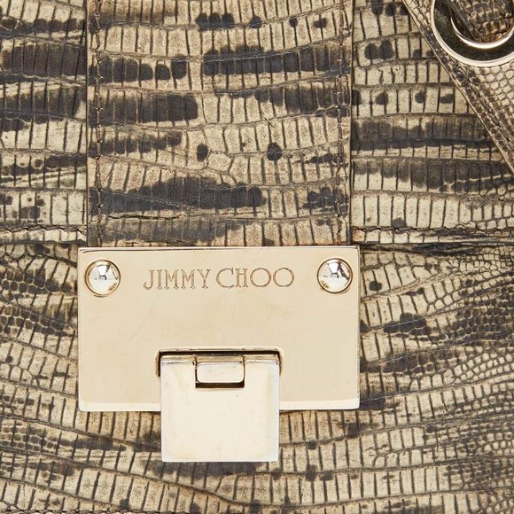 [SOLD] Jimmy Choo Black/Beige Snake or Croc Embossed Leather Rebel Crossbody Bag - Picture 5 of 11